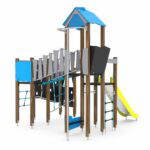 Spielturmanlage mit Rutsche, Kletterwand und Brücke WOODEN WD1410 - 5fc7 wd14102s