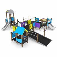 Große Behindertengeeignete Spielanlage mit 2 Rutschen, 2 Spieltürmen und Sandkasten WOODEN WD1506 – Bild 2
