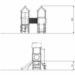 Spielturm mit Rutsche, Feuerwehrstange, Kletternetz, Kletterwand und Kriechrohr – WOODEN WD1407 - 62dd wd1407front
