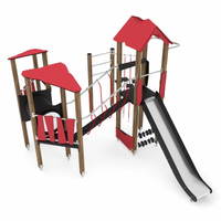 Spieltürme mit Rutsche, Kletterelementen, Kriechrohr und Brücke WOODEN WD1409 – Bild 5