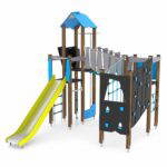 Spielturmanlage mit Rutsche, Kletterwand und Brücke WOODEN WD1410 - 6939 wd14101s