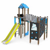 Spielturmanlage mit Rutsche, Kletterwand und Brücke WOODEN WD1410