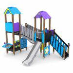 Spieltürme mit 2 Rutschen, Treppe, Brücke und Motorik-Elementen WOODEN WD1504 - 6982 wd15041s