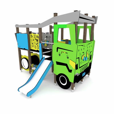Spiel-LKW mit Lenkrädern, Rutsche, Sandaufzug und Motorikwänden – WOODEN WD1550