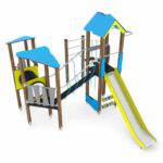 Spieltürme mit Rutsche, Kletterelementen, Kriechrohr und Brücke WOODEN WD1409 - 82d8 wd14091s