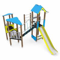 Spieltürme mit Rutsche, Kletterelementen, Kriechrohr und Brücke WOODEN WD1409 – Bild 2