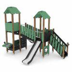 Spieltürme mit 2 Rutschen, Treppe, Brücke und Motorik-Elementen WOODEN WD1504 - 84e2 wd1504c11s