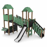 Spieltürme mit 2 Rutschen, Treppe, Brücke und Motorik-Elementen WOODEN WD1504 – Bild 3