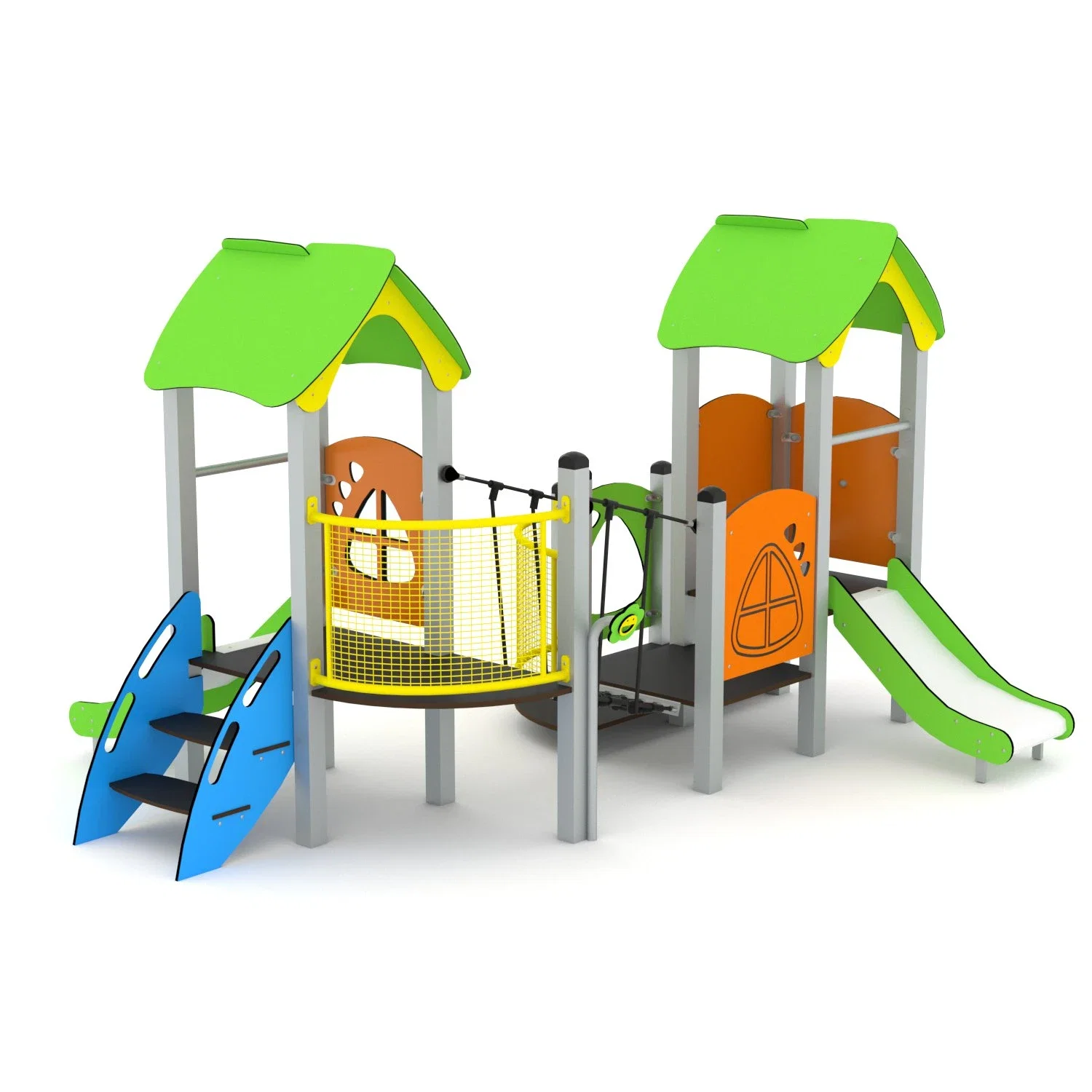 U3-Spielanlage mit 2 Türmen, Rutsche, Brücke und Treppe MINISWEET 0109-1