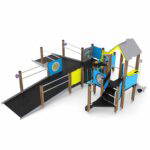 Behindertengeeignete Spielanlage mit 2 Rampen, Kriechrohr und Rutsche WOODEN WD1505 - 8c79 wd15051s