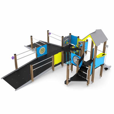 Behindertengeeignete Spielanlage mit 2 Rampen, Kriechrohr und Rutsche WOODEN WD1505