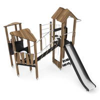 Spieltürme mit Rutsche, Kletterelementen, Kriechrohr und Brücke WOODEN WD1409 – Bild 6