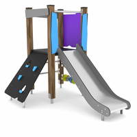 Spielturm mit Rutsche und Kletterwand - WOODEN WD1403