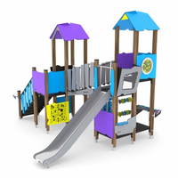 Spieltürme mit 2 Rutschen, Treppe, Brücke und Motorik-Elementen WOODEN WD1504 – Bild 2