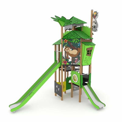 Spielanlage JUNGLE mit 2 Rutschen und mehreren Spielebenen