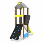 Spielturm mit Rutsche, Kletterwand und Stange WOODEN WD1404 - 9847 wd14042s