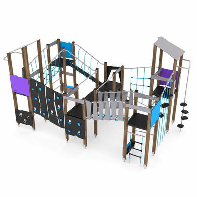 Spielturmanlage mit 6 Türmen und Kletteranlage WOODEN WD1413