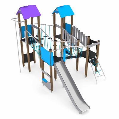 Spielturmanlage mit 4 Türmen und Kletteranlage WOODEN WD1411