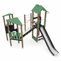 Spieltürme mit Rutsche, Kletterelementen, Kriechrohr und Brücke WOODEN WD1409 – Bild 4