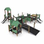 Große Behindertengeeignete Spielanlage mit 2 Rutschen, 2 Spieltürmen und Sandkasten WOODEN WD1506 - aa3a wd1506c11s