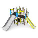 Spielturm mit Kletteranlage, 2 Rutschen und Kriechrohr WOODEN WD1450 - b285 wd14501s