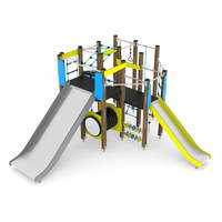 Spielturm mit Kletteranlage, 2 Rutschen und Kriechrohr WOODEN WD1450