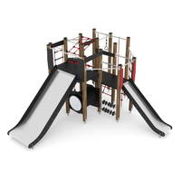 Spielturm mit Kletteranlage, 2 Rutschen und Kriechrohr WOODEN WD1450 – Bild 4