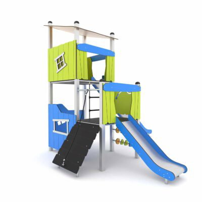 Spielturm mit 2 Rutschen und Kletterelementen CROOC 0303