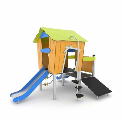Spielturm mit 2 Rutschen, Rampe und Kletterstange CROOC 0305