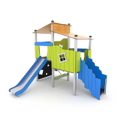 Spielturm mit 2 Rutschen, Treppe, Kletter- und Motorik-Elementen CROOC 0306