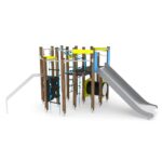 Spielturm mit Kletteranlage, 2 Rutschen und Kriechrohr WOODEN WD1450 - edc8 wd14502s