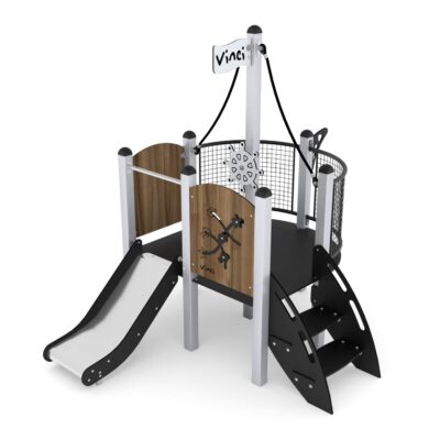 U3-Spielschiff Piraten mit Steuerrad, Schiffsmast, Rutsche und Motorikelementen - MINISWEET 0111