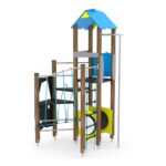 Spielturm mit Kriechrohr, Klettertreppe und Rutschstange WOODEN WD1449 - f0ab wd14491s