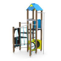 Spielturm mit Kriechrohr, Klettertreppe und Rutschstange WOODEN WD1449 – Bild 2