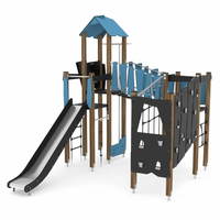 Spielturmanlage mit Rutsche, Kletterwand und Brücke WOODEN WD1410 – Bild 5