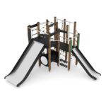 Spielturm mit Kletteranlage, 2 Rutschen und Kriechrohr WOODEN WD1450 - f781 wd1450c11s