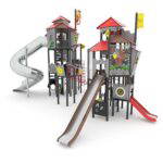 Große Ritter-Spielturmanlage mit 2 Rutschen, Röhrenrutsche, Brücke und Kletterelementen CASTILLO 3031-1 - 245b 3031 11s