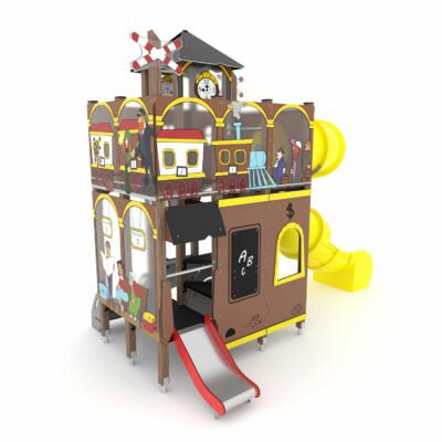 U3-Spielturm-Anlage Bahnhof mit breiter Rutsche und Röhrenrutsche TOPICCO WD1541