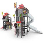 Große Ritter-Spielturmanlage mit 2 Rutschen, Röhrenrutsche, Brücke und Kletterelementen CASTILLO 3031-1 - d131 3031 12s
