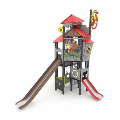 Ritter-Spielanlage mit 2 Rutschen und Kletterelementen CASTILLO 3027-1