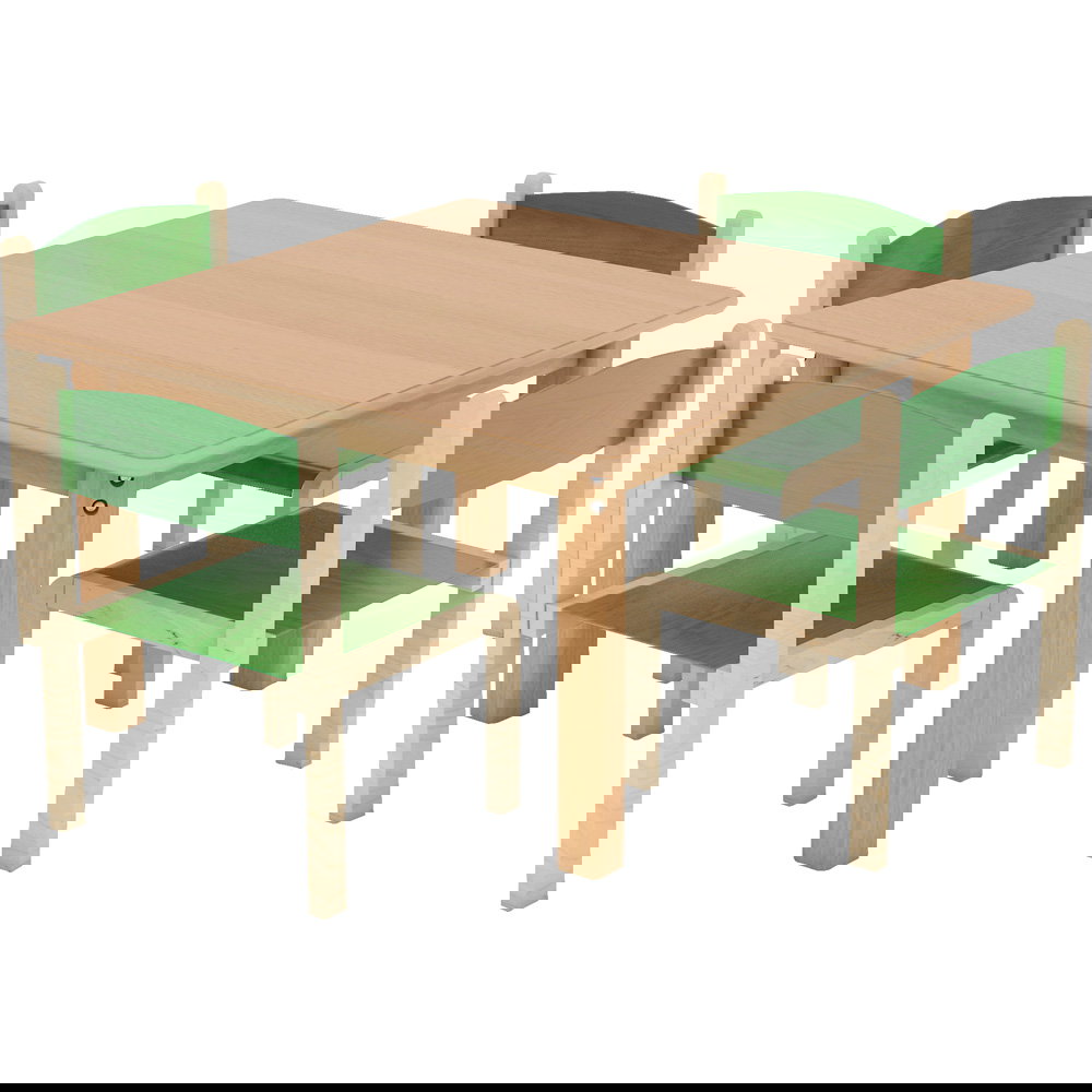 HPL-beschichteter Tisch mit Stühlen, SH 26 cm