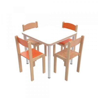 Tisch MILA HPL-weiß 70x70 mit Stühlen Philip - orange-buche - Sitzhöhe: 38 cm