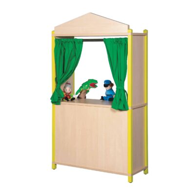 Kasperletheater in Stollenbauweise mit Regal und Vorhang