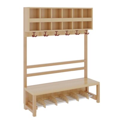 Komplettgarderobe mit Doppelablage & Bilderleiste – offene Stütze & Aluminiumrost