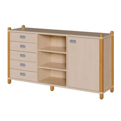 Stollen-Raumteiler mit 5 Schüben, Tür und mittigem Regal