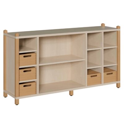 Stollen-Raumteiler mit 5 Massivholzkästen und 8 Böden