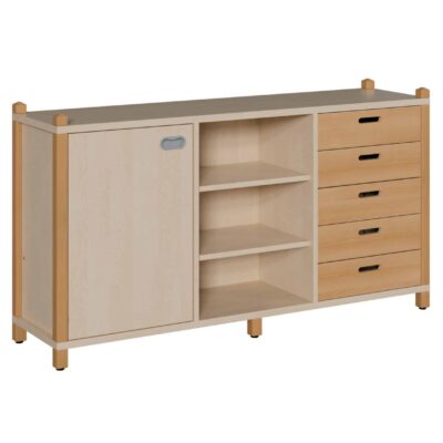 Raumteilerschrank mit 1 Tür und 5 Massivholzschüben