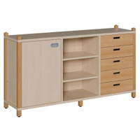 Raumteilerschrank mit 1 Tür und 5 Massivholzschüben