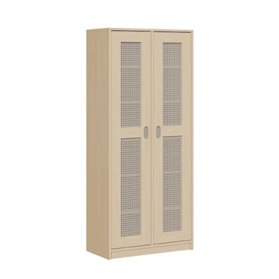 Bettzeugschrank mit Lochblechtüren und 12 Fächern