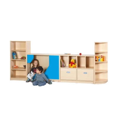 PEGGY Regalsystem mit Versteckschrank, Materialschrank und Viertelkreisecke